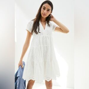 Maeve Anthropologie Eyelet Lace Mini Dress‎ White Size XS
